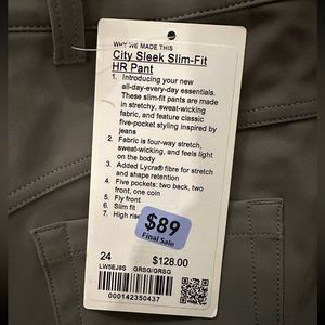 Lululemon city sleek slim-fit 5 pocket pants high-rise pant